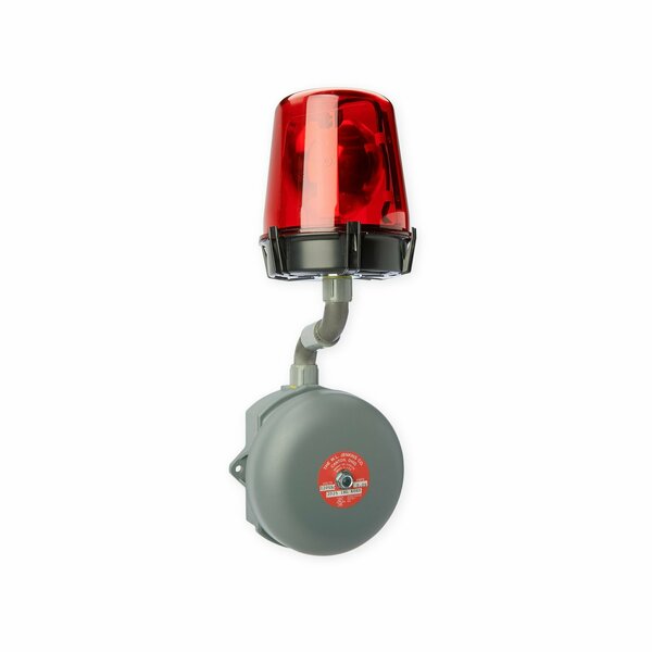 Wl Jenkins 6in Industrial Indoor or Outdoor Bell with BLUE Warning Light 6in Model with red lens shown 2025-2RL-B